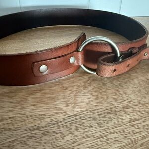 Brown Leather Belt with Silver Buckle Size S